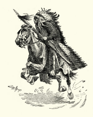 Native american warrrior on horseback with lance, 19th Century